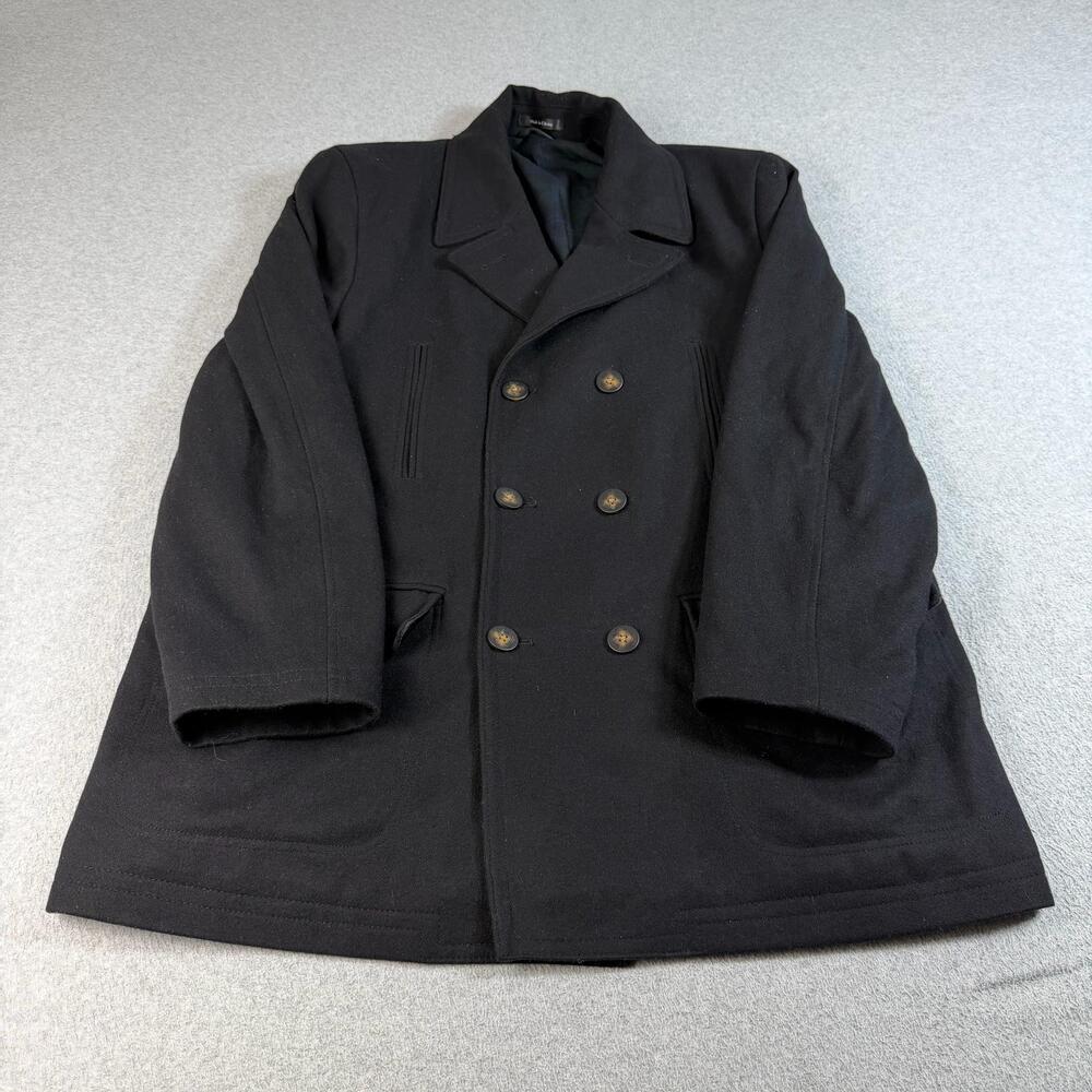 Lauren Ralph Lauren Pea Coat Men 48L Black Wool Nautical Double Breasted Heritag